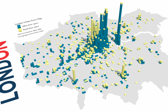 Greater London office and retail floor space 3D density map