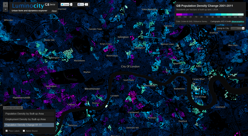 London Population Density Change 2001-2011
