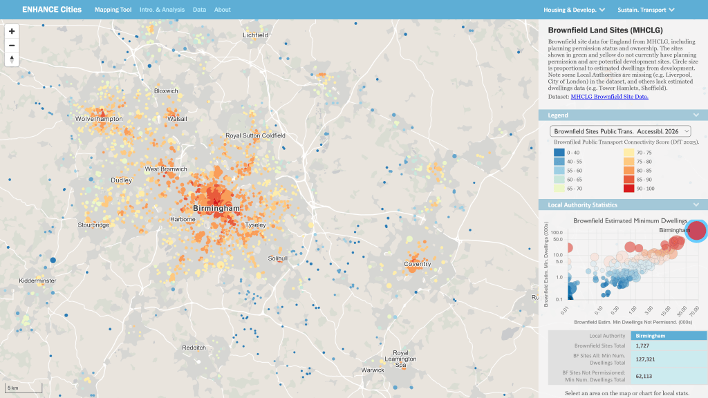 Map of Brownfield sites in Birmingham and the West Midlands